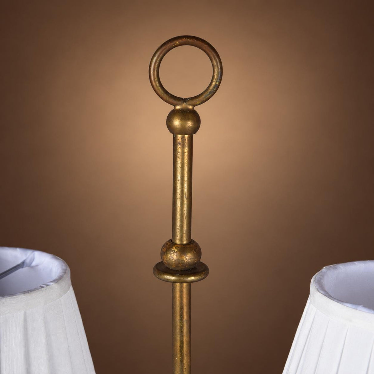 Gilt Brass Twin-Arm Table Lamp, Marble Base, Ring Finial, 1930s