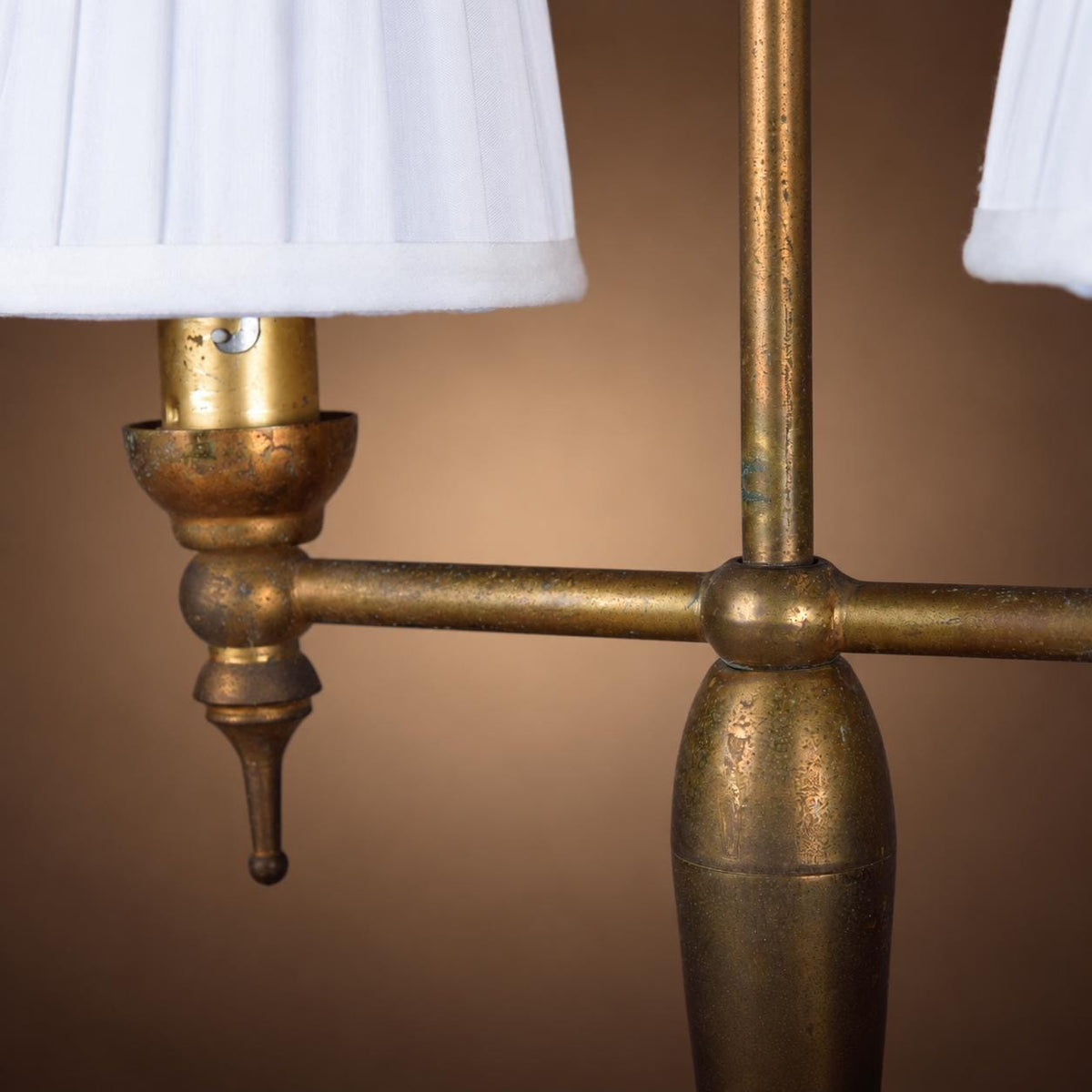 Gilt Brass Twin-Arm Table Lamp, Marble Base, Ring Finial, 1930s