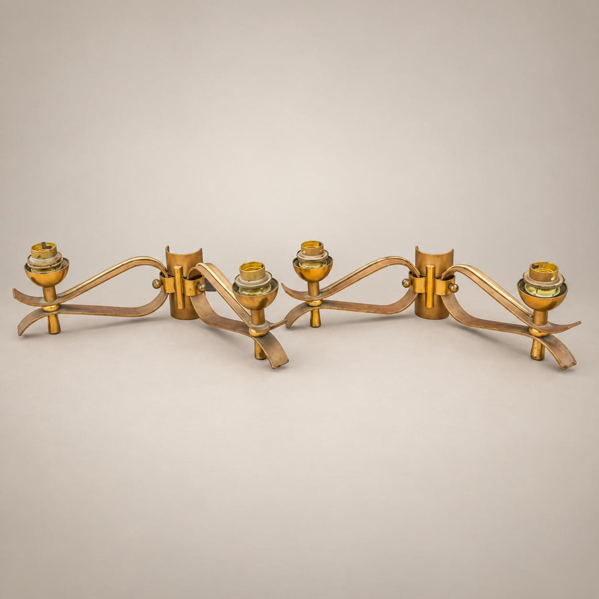 Pair of Gilt Brass Wall Sconces, Painted Metal Detail, French Design