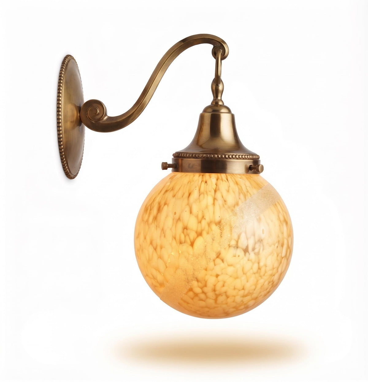 French Art Deco Brass Wall Sconce with Speckled Glass Globe