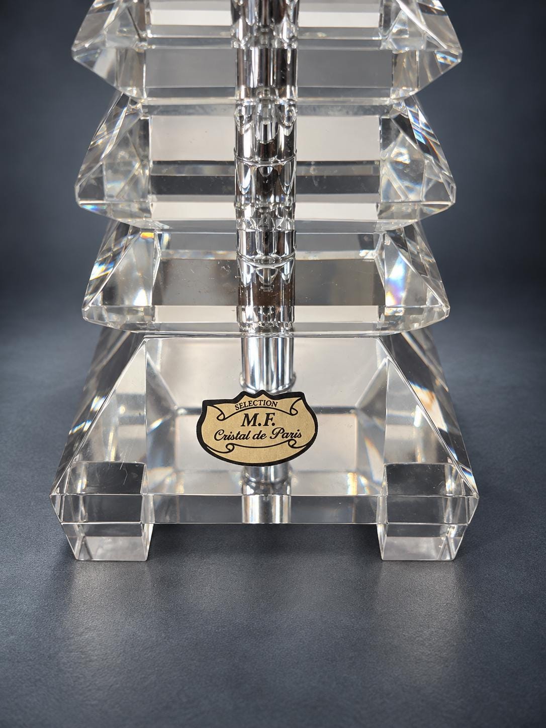 Faceted Glass Table Lamp, Stacked Block Column, Square Stepped Base