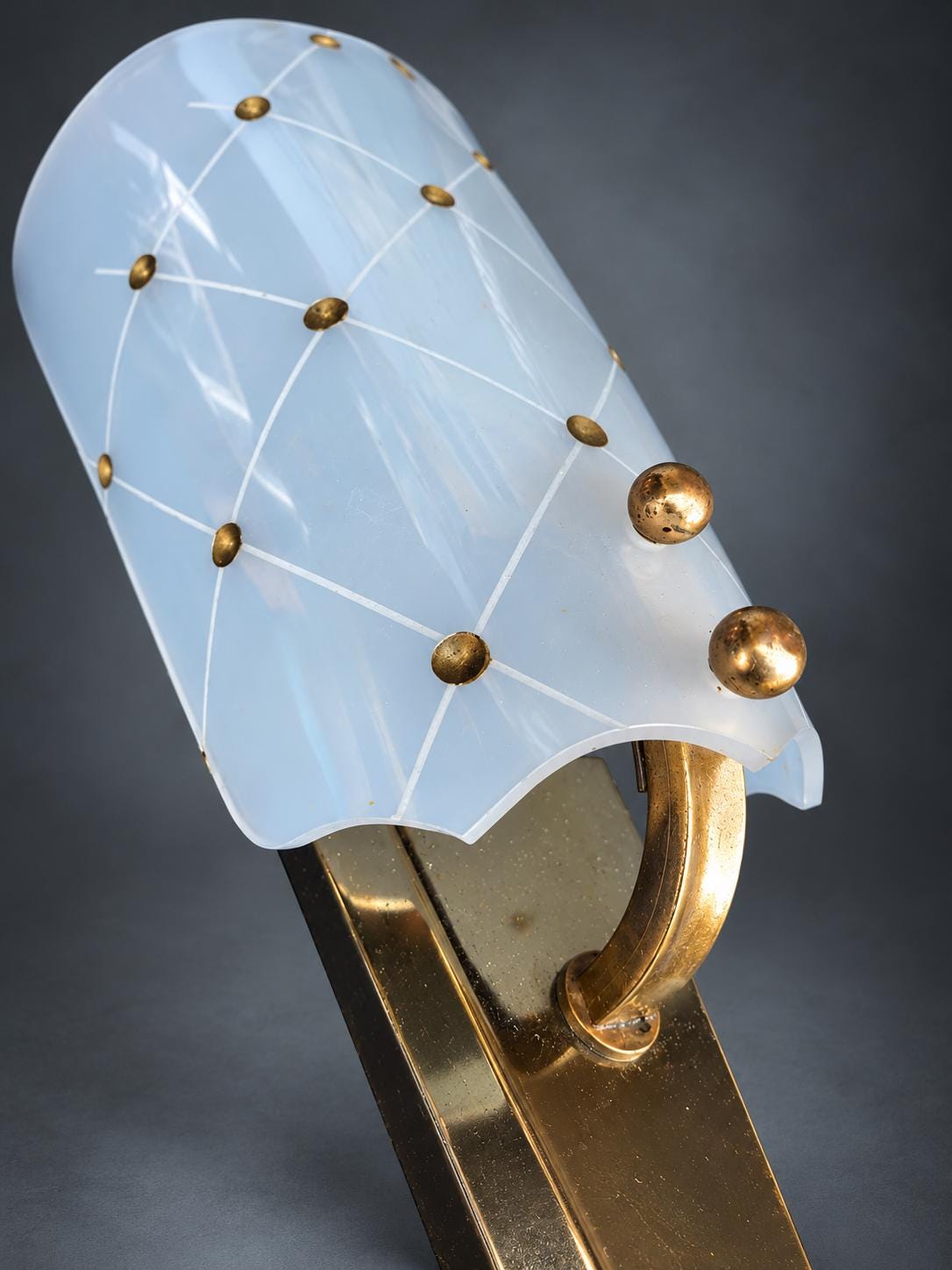 Pair of Black Metal and Brass Wall Sconces, Quilted White Diffuser Shields, 1960s/70s
