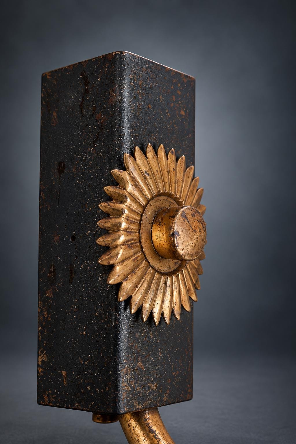 Pair of Gilt Brass Wall Sconces, Sunburst Mounts with Patterned Glass Shades, 1950s