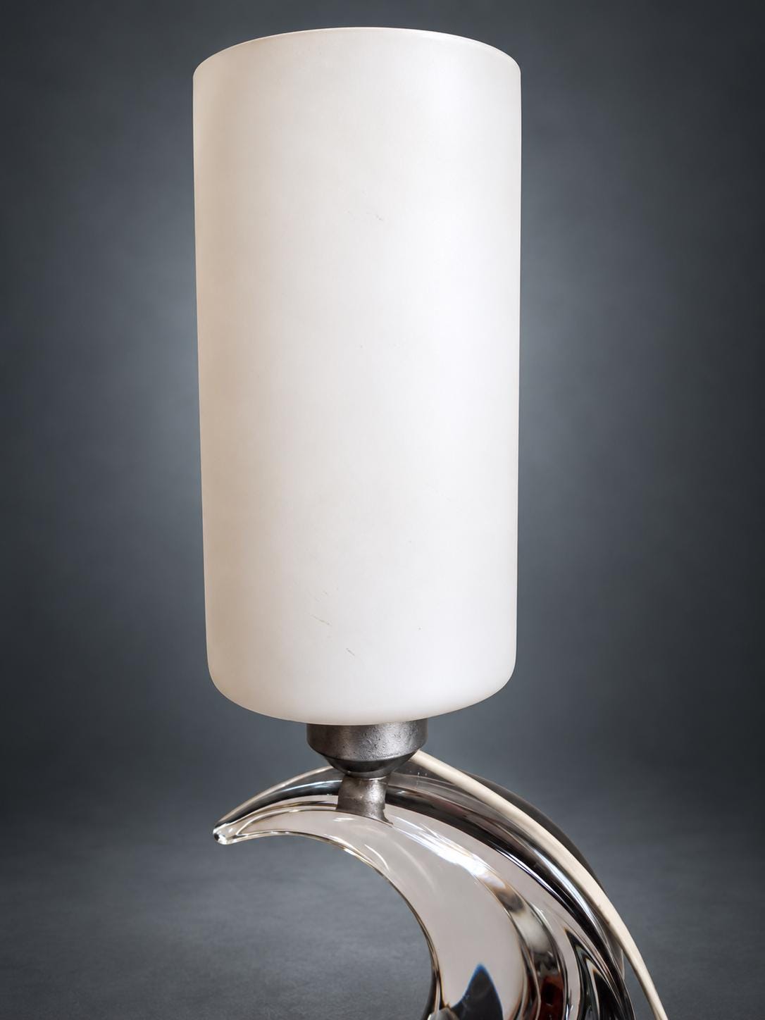 Faceted Glass Table Lamp, Sculptural Wave-Form Base with Opal Glass Shade, 1970s/80s