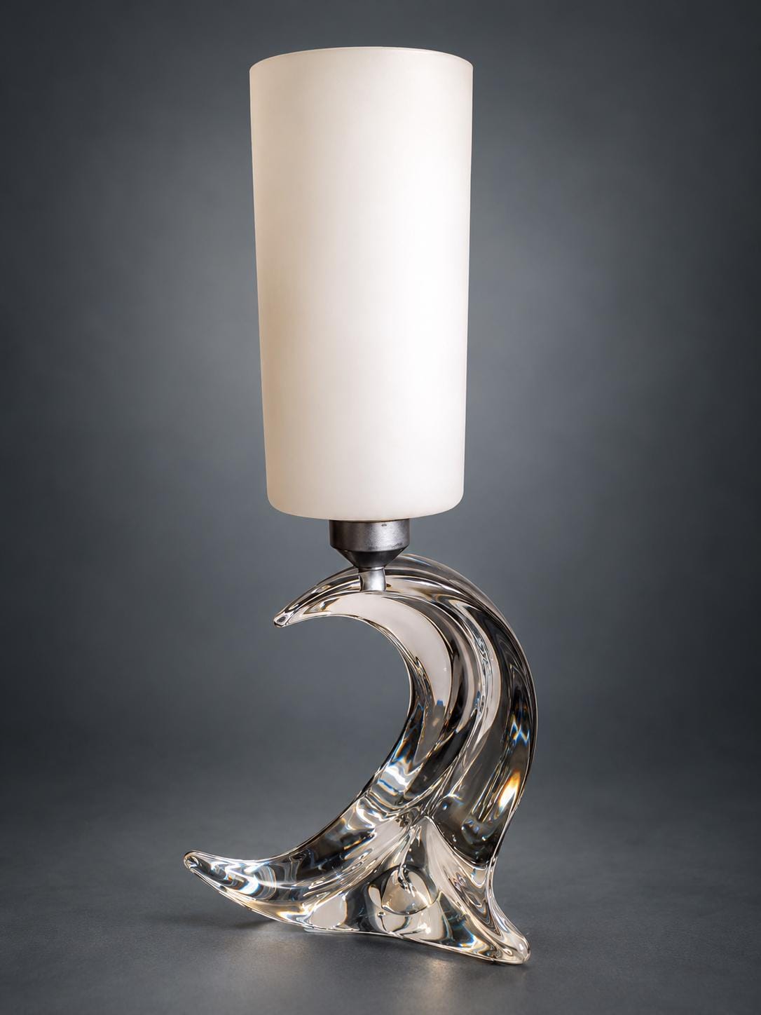 Faceted Glass Table Lamp, Sculptural Wave-Form Base with Opal Glass Shade, 1970s/80s