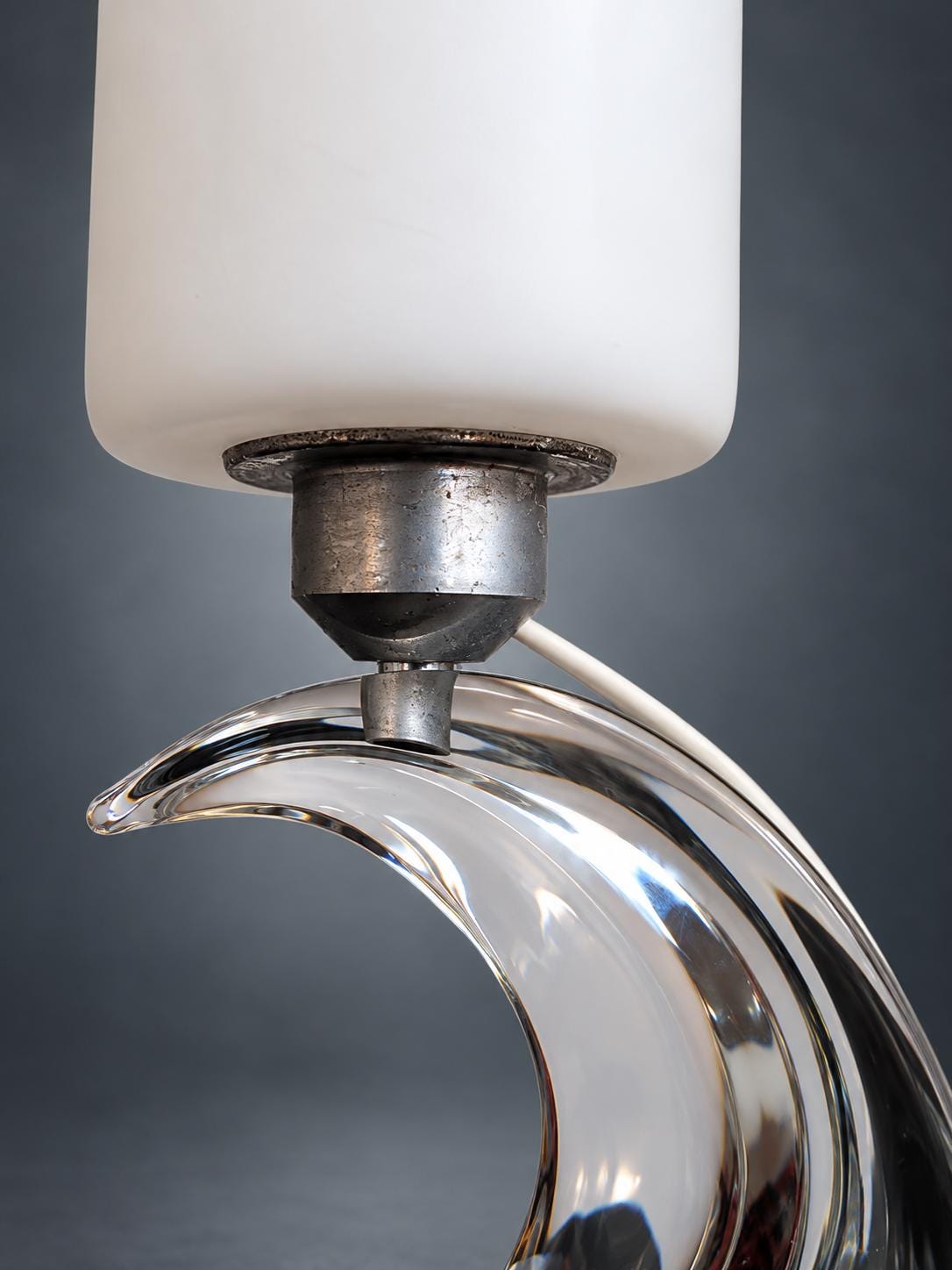 Faceted Glass Table Lamp, Sculptural Wave-Form Base with Opal Glass Shade, 1970s/80s