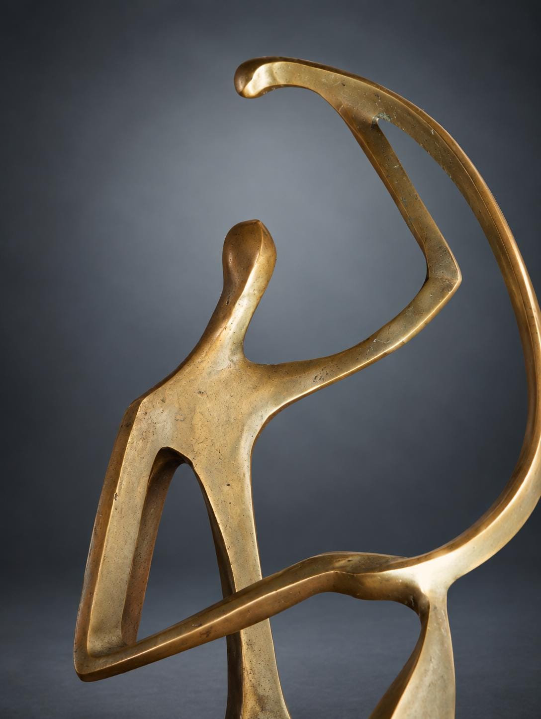 Patinated Metal Sculpture of a Harpist, Abstract Figural Form, Hagenauer Werkstätte Style