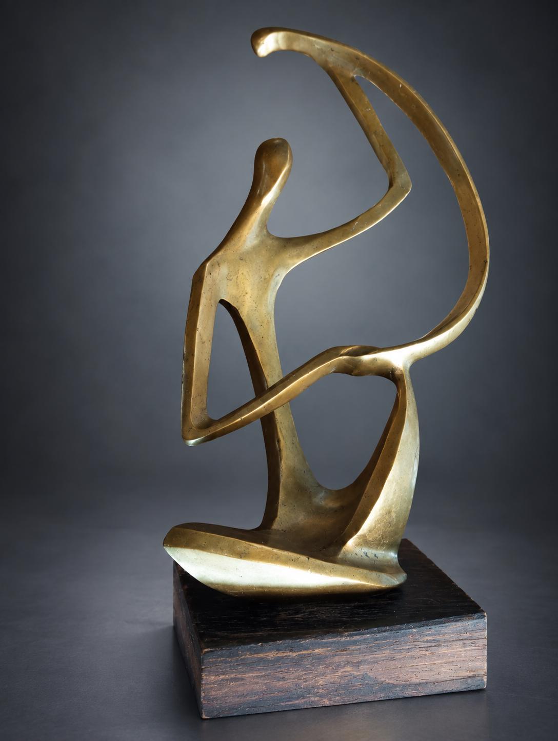 Patinated Metal Sculpture of a Harpist, Abstract Figural Form, Hagenauer Werkstätte Style