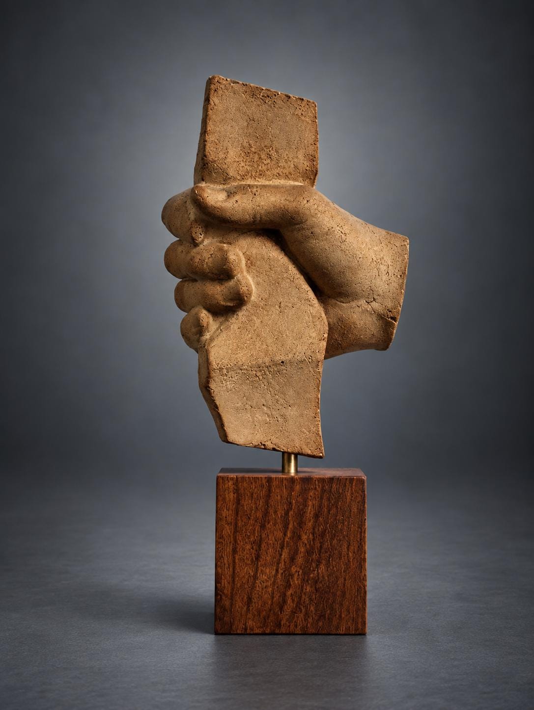 Terracotta Sculpture of an Archer's Hand, Fragment Study on Wood Base