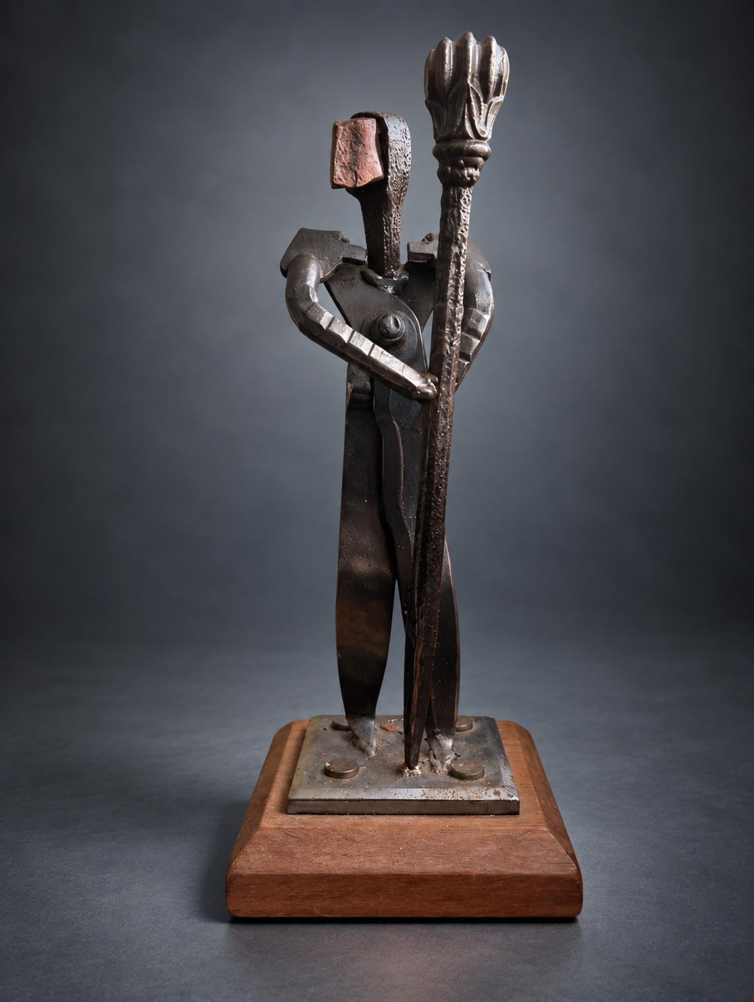 Brutalist Welded Metal Sculpture, Abstract Figural Form, Signed