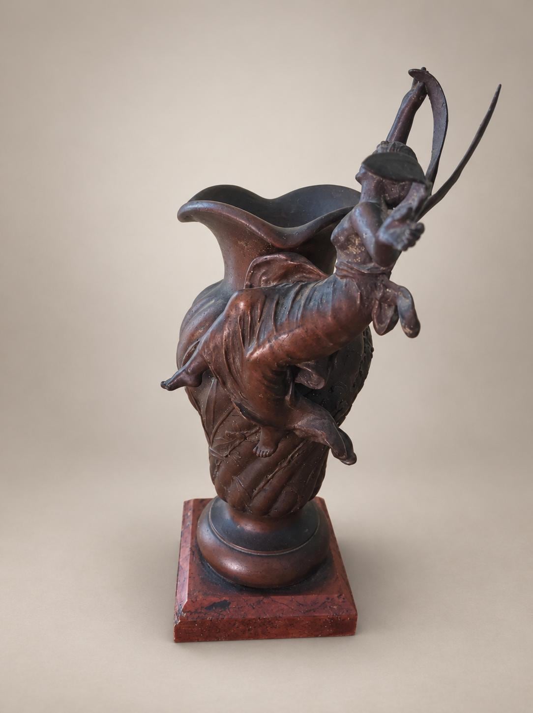Antique French metal Vase, La Libellule by Virgile Morey, Dragonfly Woman on Marble — France, circa 1900