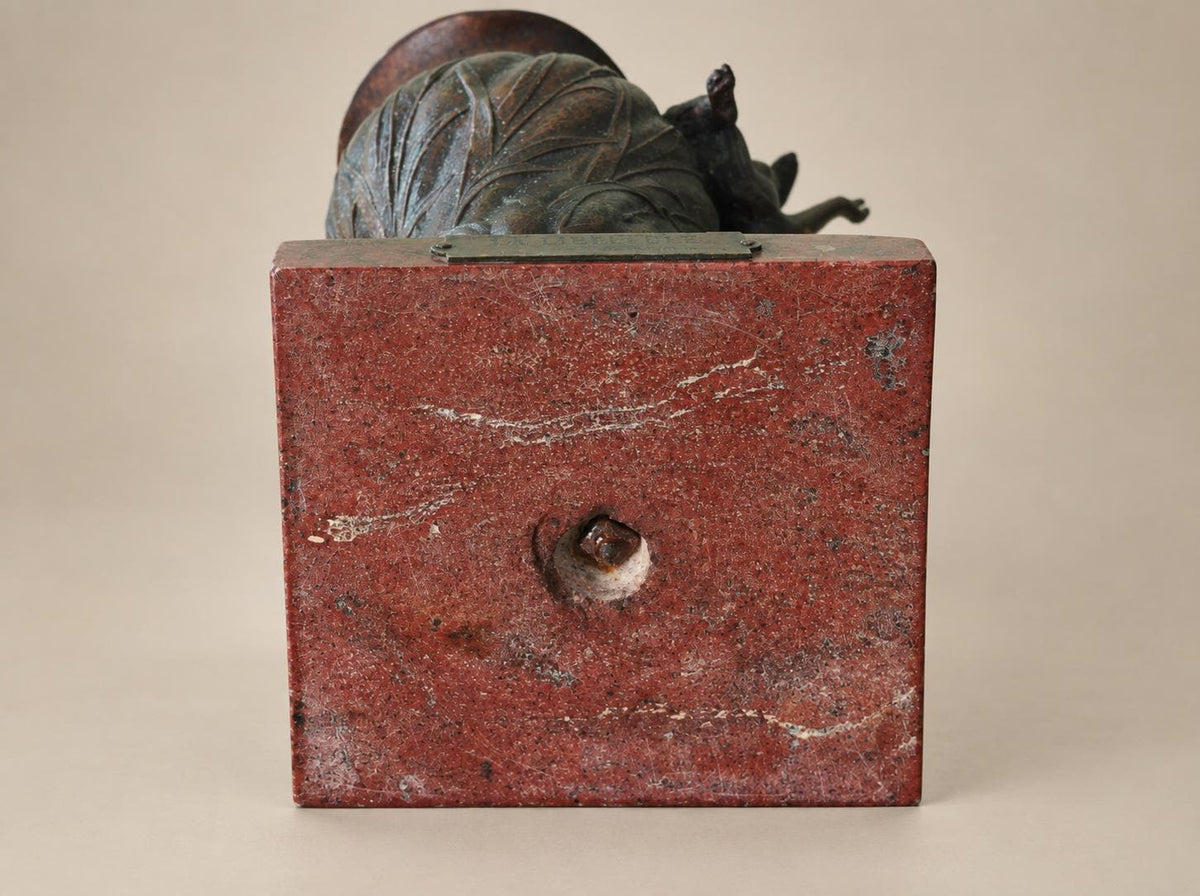 Antique French metal Vase, La Libellule by Virgile Morey, Dragonfly Woman on Marble — France, circa 1900