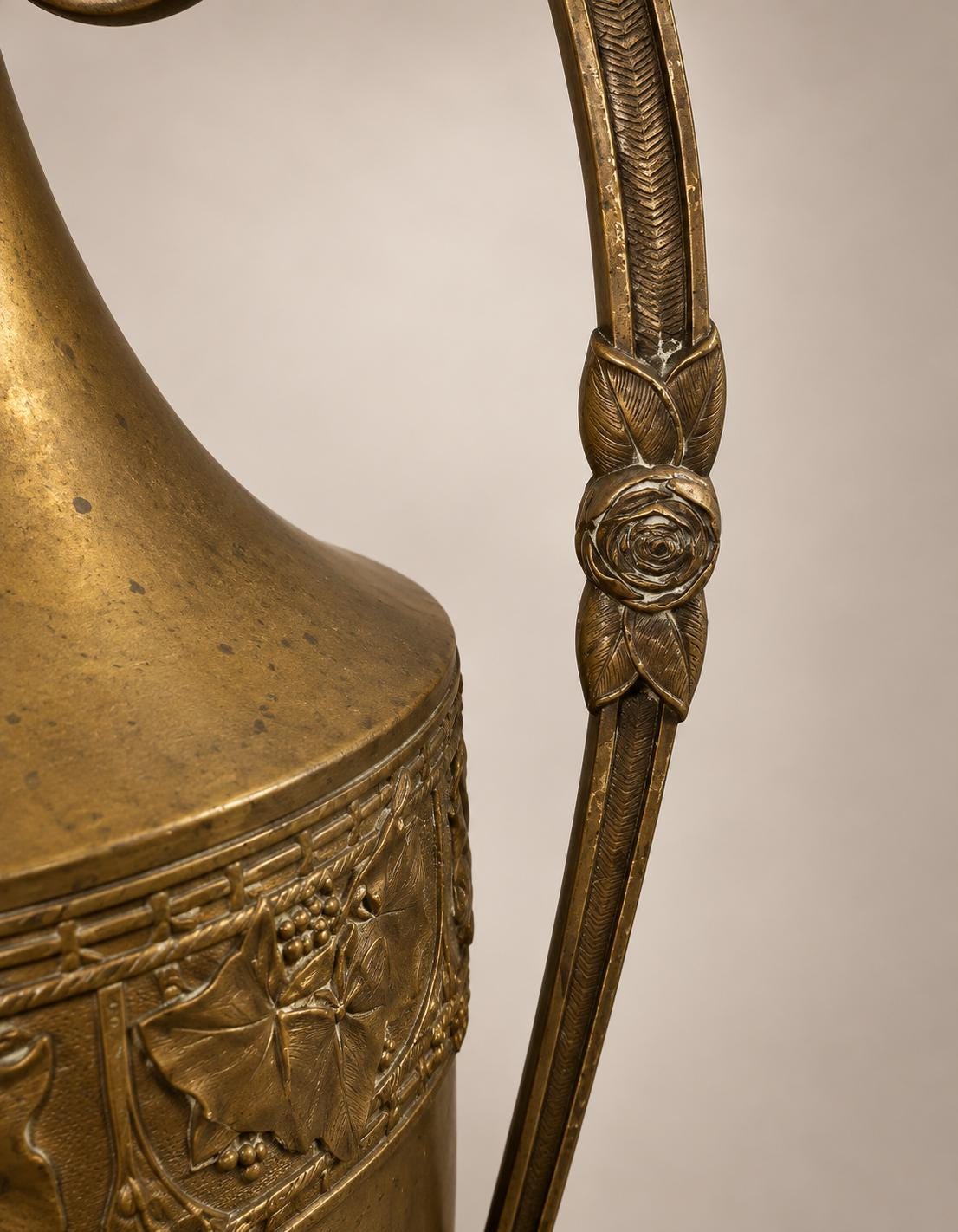 Antique French Bronze Amphora Vase, Chased Frieze and Scroll Handles on Marble Base — France, 19th Century
