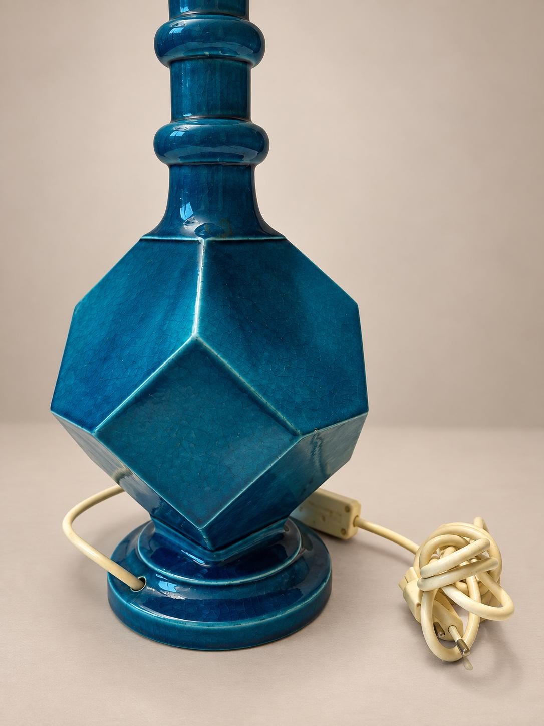 Vintage Italian Mid-Century Turquoise Glazed Ceramic Table Lamp by Zaccagnini Florence