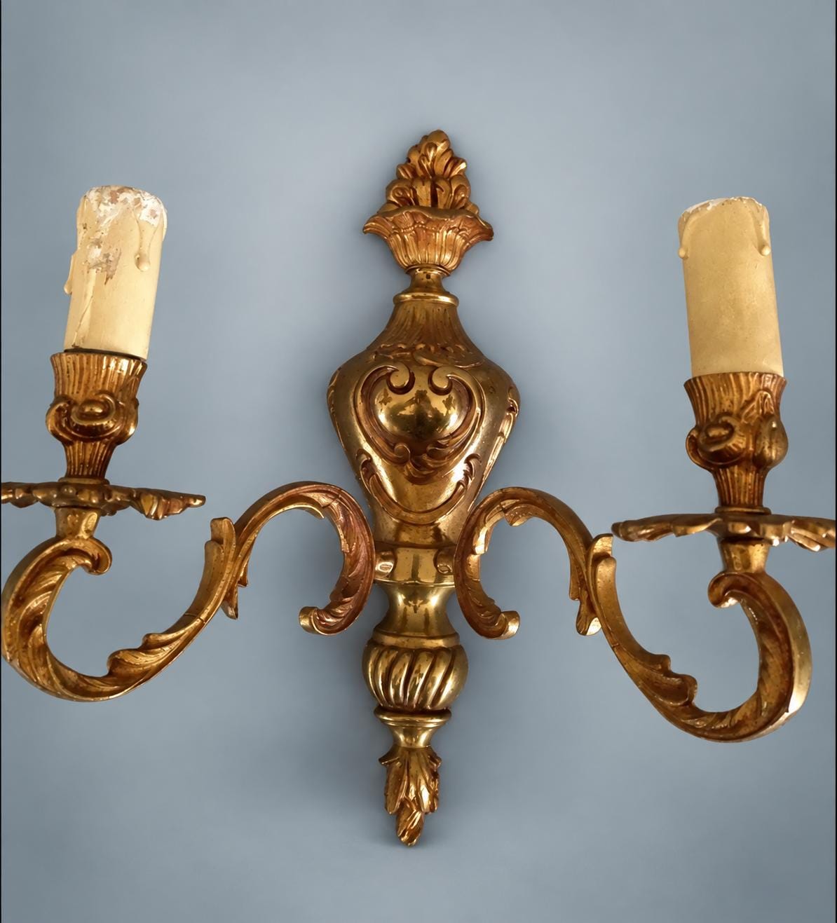 Pair of French Gilt Bronze Two-Arm Wall Sconces, Louis XV Rocaille Style — France, Early 20th Century