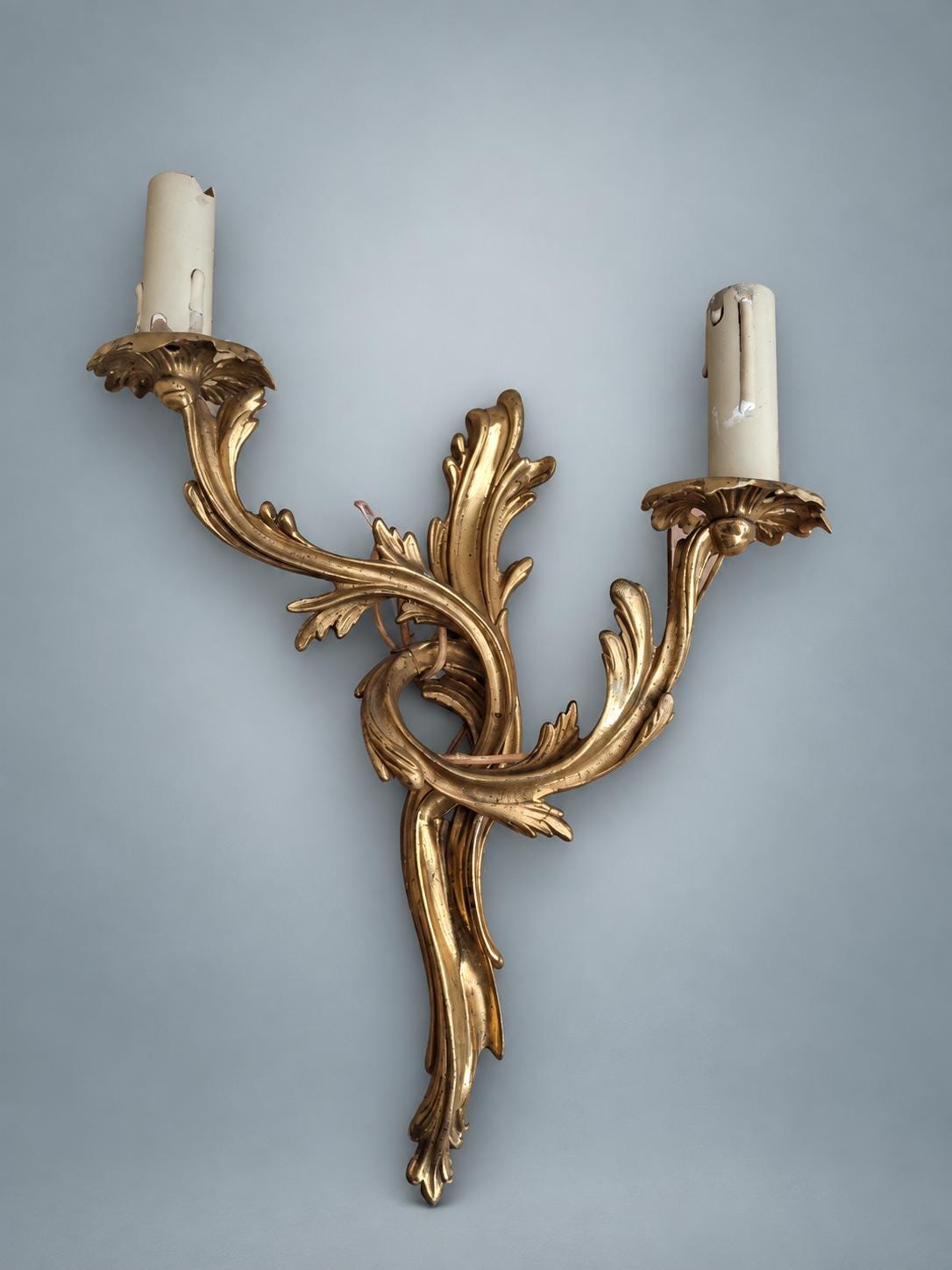 Pair of French Gilt Bronze Two-Arm Wall Sconces, Louis XV Rocaille — France, Late 19th Century