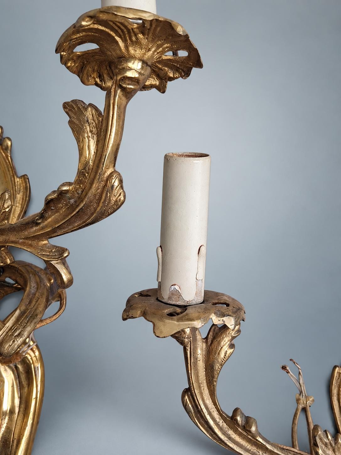 Pair of French Gilt Bronze Two-Arm Wall Sconces, Louis XV Rocaille — France, Late 19th Century