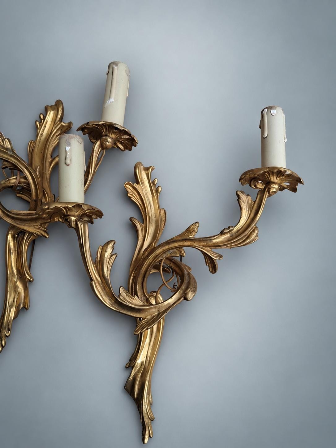 Pair of French Gilt Bronze Two-Arm Wall Sconces, Louis XV Rocaille — France, Late 19th Century