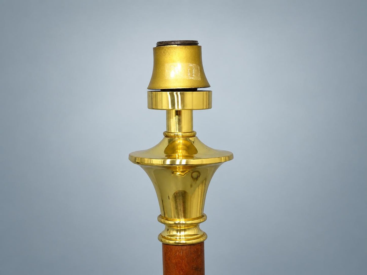 Vintage Brass and Wood Column Table Lamp, Art Deco Style — Europe, Mid-20th Century