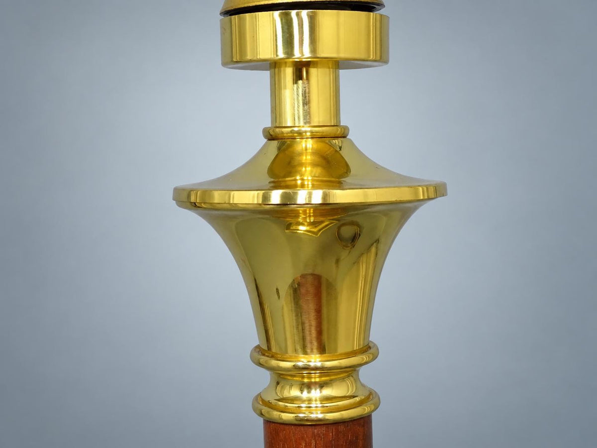 Vintage Brass and Wood Column Table Lamp, Art Deco Style — Europe, Mid-20th Century
