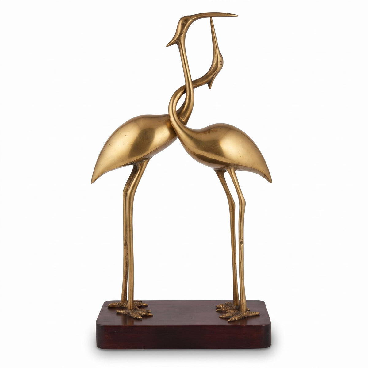 Vintage Brass Intertwined Herons Sculpture on Lacquered Wood Base — France, circa 1970