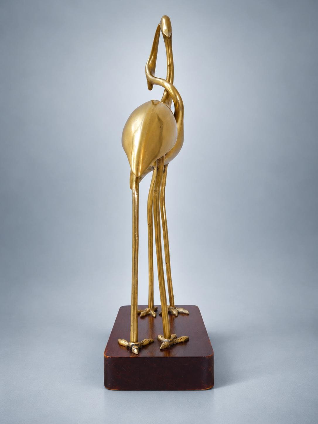 Vintage Brass Intertwined Herons Sculpture on Lacquered Wood Base — France, circa 1970