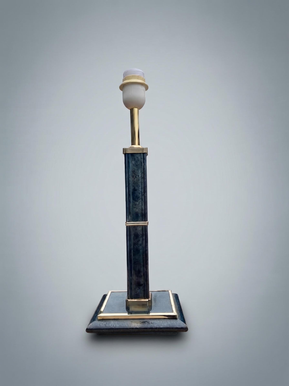 Vintage Table Lamp, Robert de Schuytener, Black Column with Gilt Brass — Belgium, circa 1970