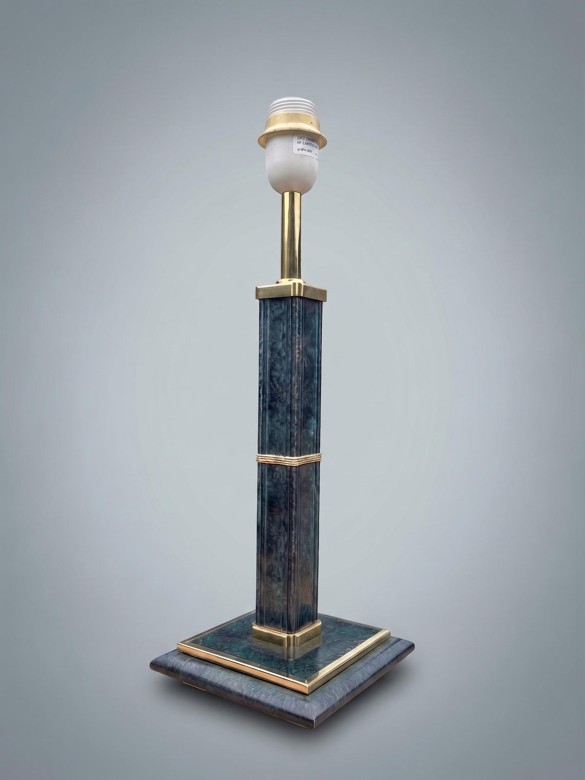 Vintage Table Lamp, Robert de Schuytener, Black Column with Gilt Brass — Belgium, circa 1970