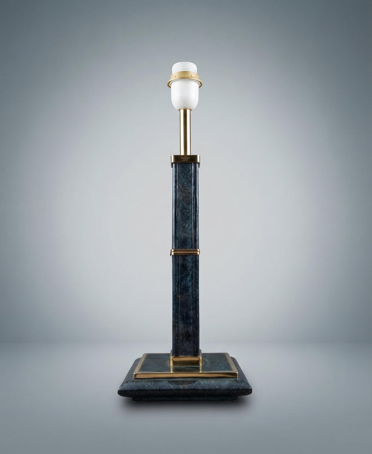 Vintage Table Lamp, Robert de Schuytener, Black Column with Gilt Brass — Belgium, circa 1970