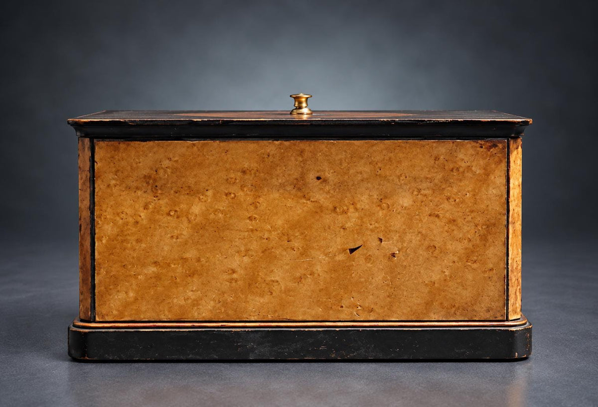 Correspondence Box with Bird's-Eye Figured Veneer and Black Mouldings, Working Lock and Key, Victorian Style Letter Box