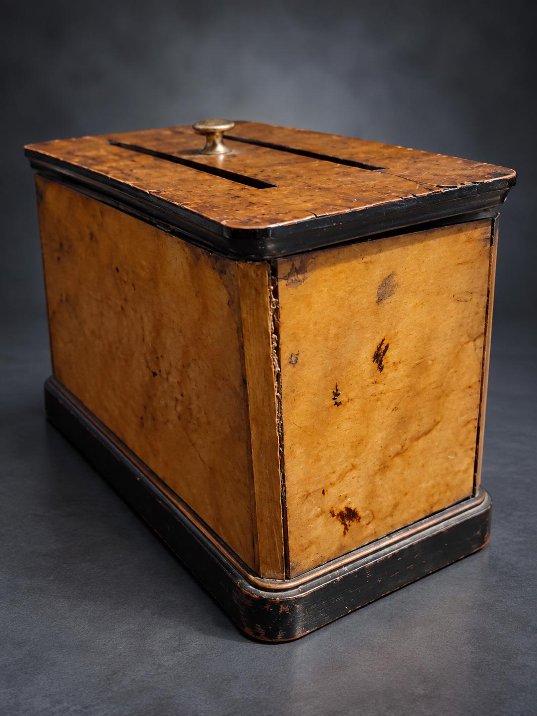 Correspondence Box with Bird's-Eye Figured Veneer and Black Mouldings, Working Lock and Key, Victorian Style Letter Box