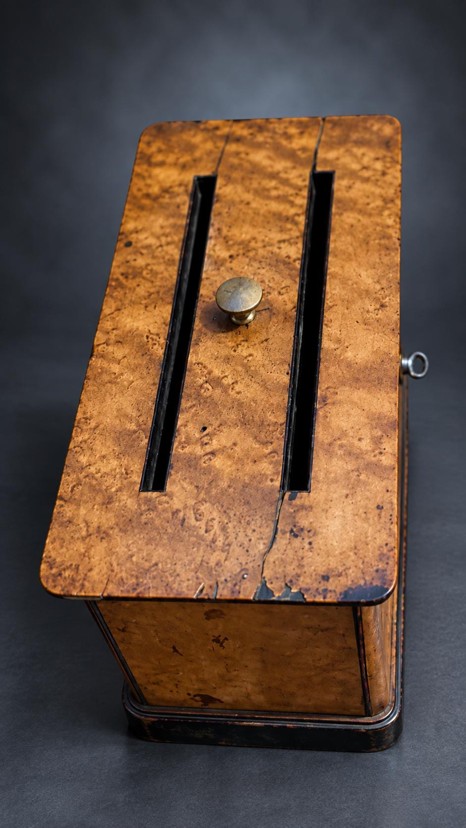 Correspondence Box with Bird's-Eye Figured Veneer and Black Mouldings, Working Lock and Key, Victorian Style Letter Box