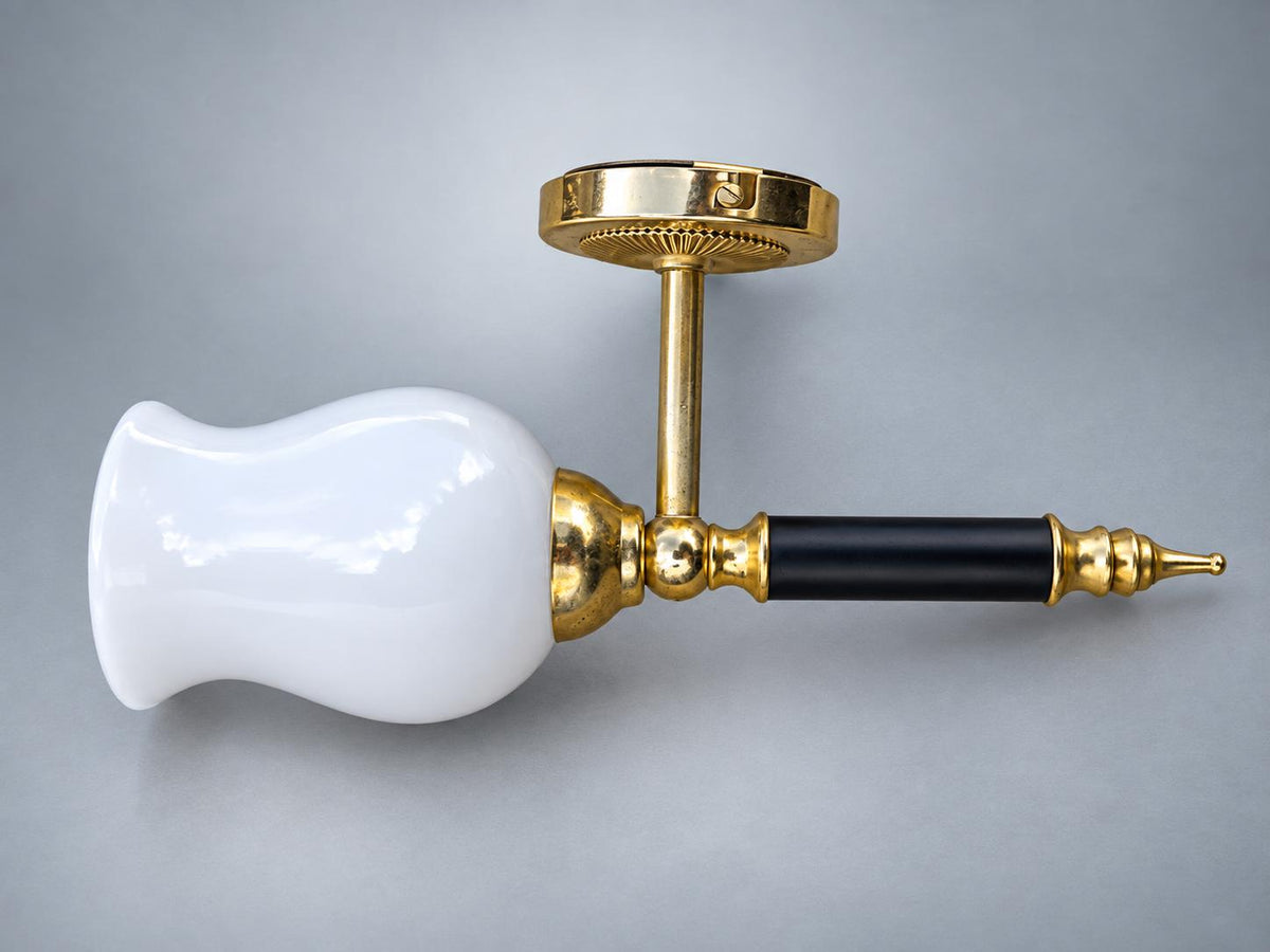 Antique French Brass Wall Sconce with Milk Glass Tulip Shade — Single-Arm Sconce with Turned Ebonised Column