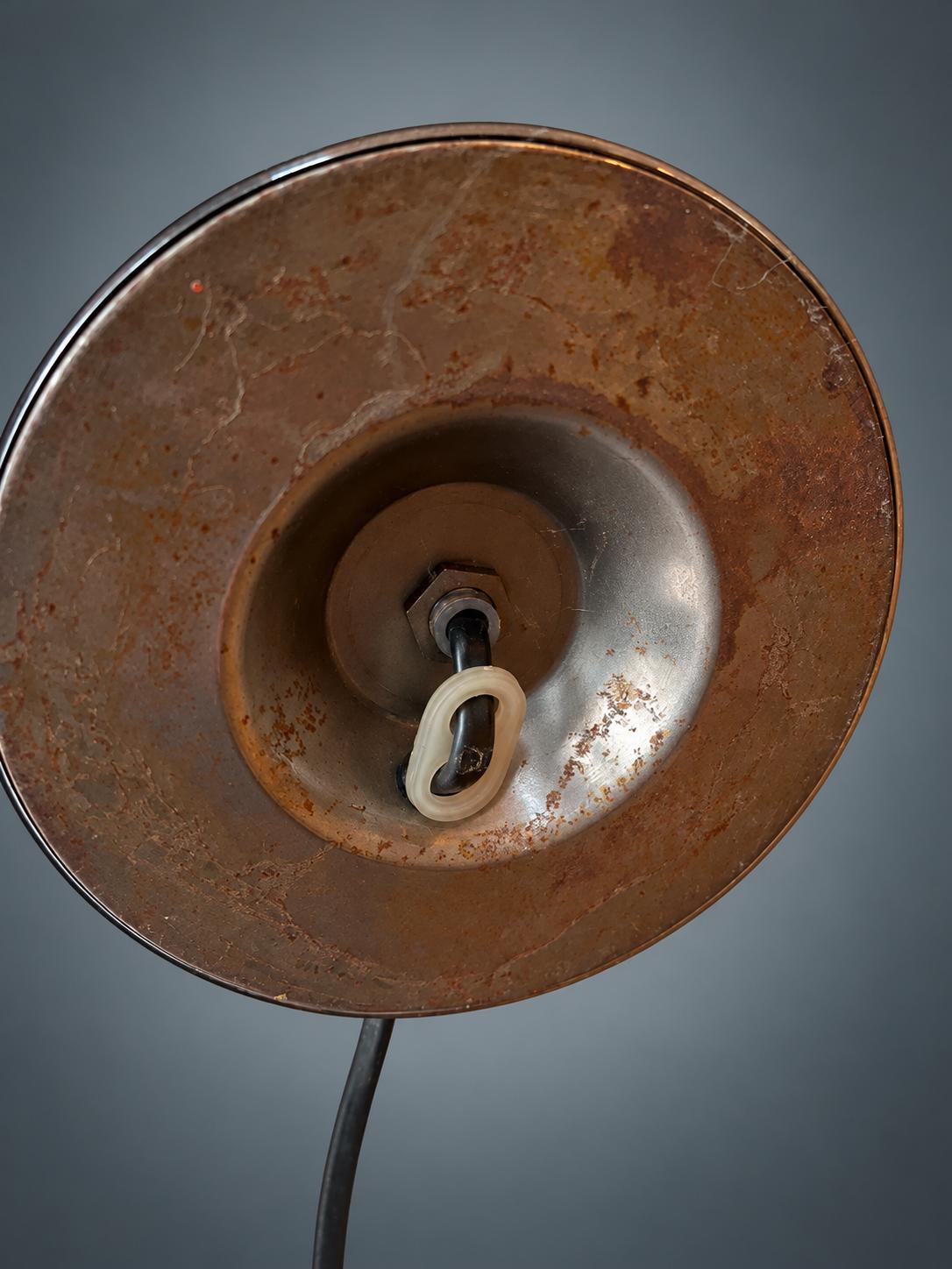 1970s Style Table Lamp, Brushed Silver-Tone Metal Ball and Column Base, Tall Textured Drum Shade with Metallic Trim