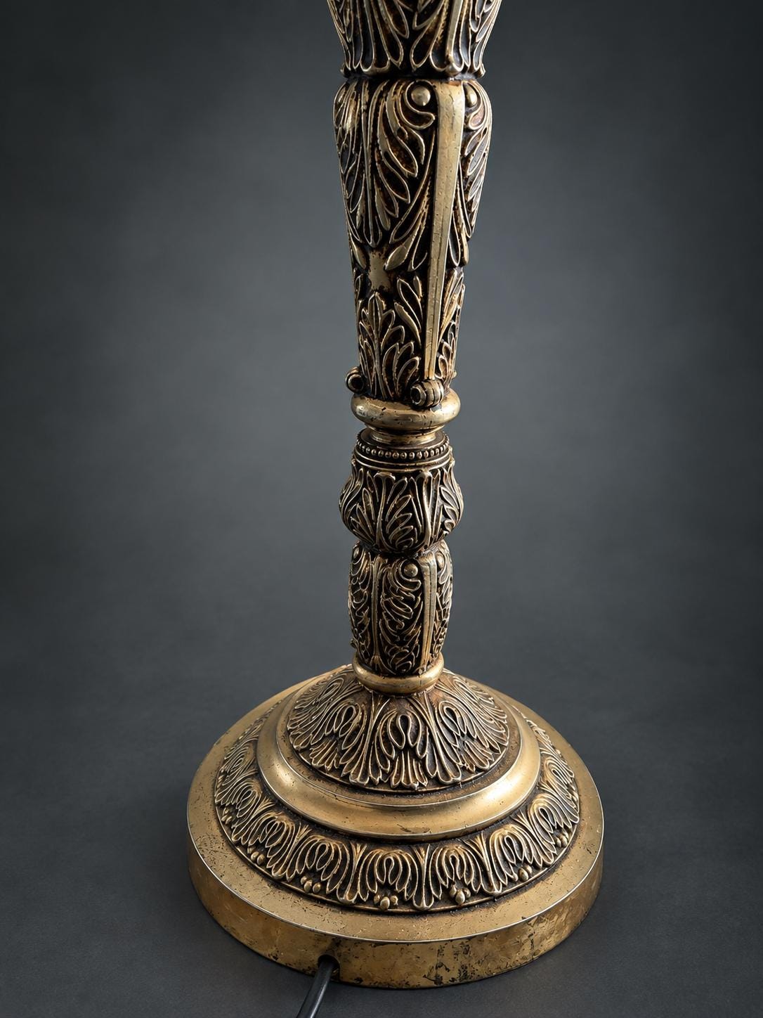 Acanthus Leaf Candlestick Table Lamp in Gilt Metal, Baluster Stem and Stepped Round Base, Baroque Revival Style