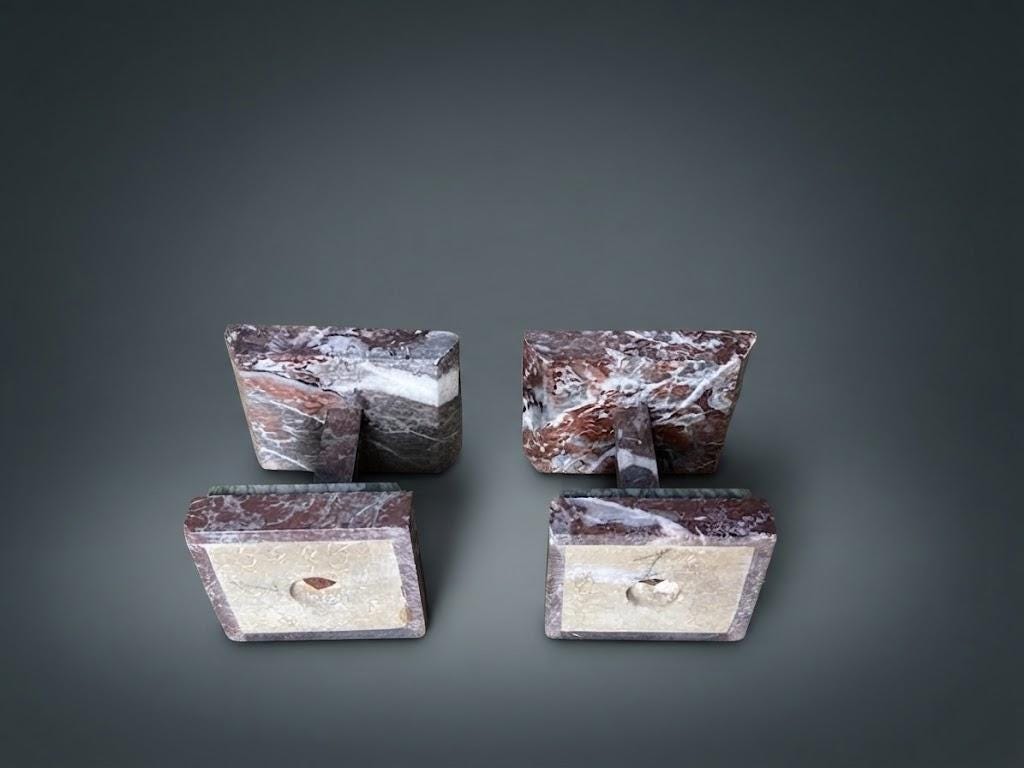Pair of Art Deco Marble Pedestal Stands, Rose and Green Marble — Europe, Vintage