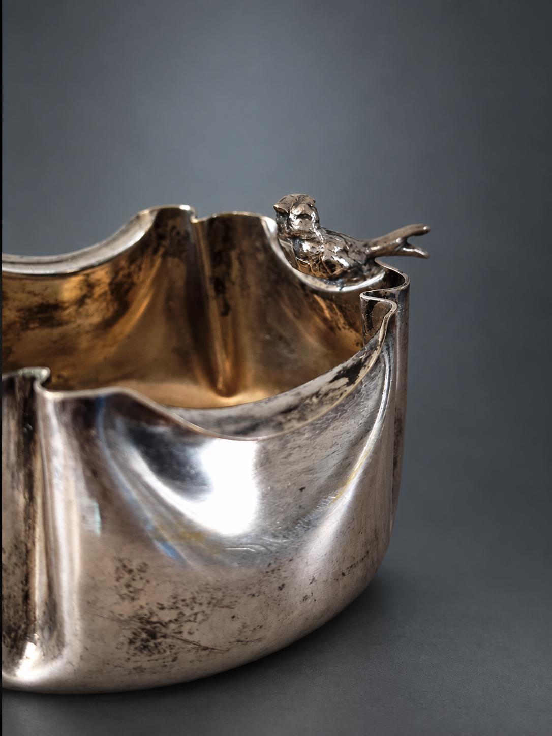 Antique Silver-Plated Trinket Dish with Swallows, Art Nouveau — France, Late 19th Century