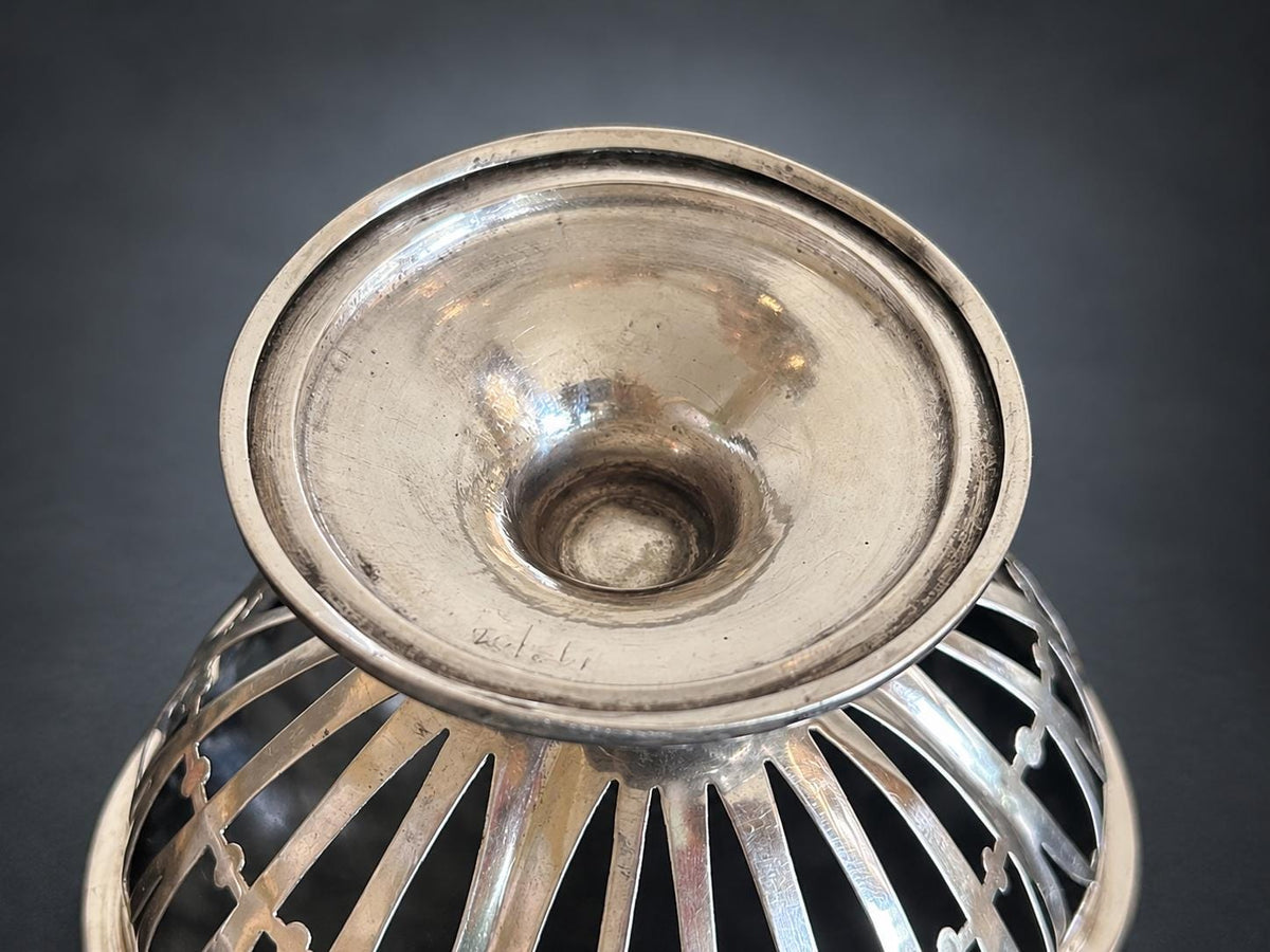 Antique Silver Pierced Pedestal Bowl, Openwork Ribbed Design — Europe, Hallmarked