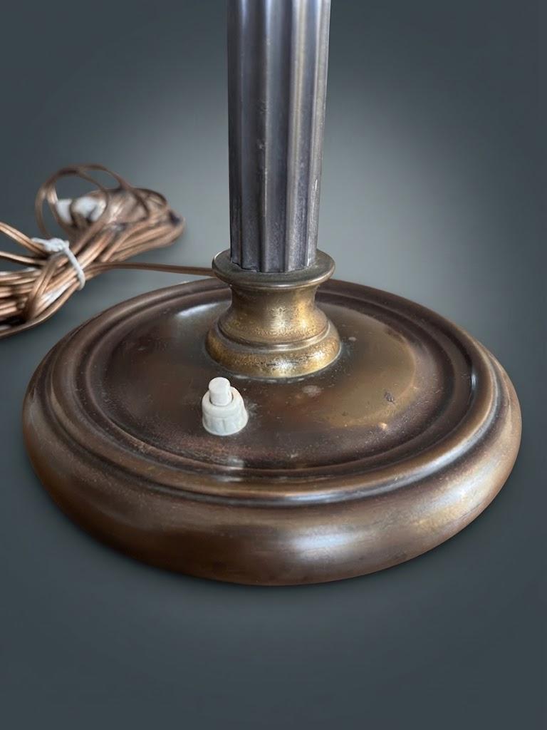 Vintage Neoclassical Style Fluted Column Table Lamp, Brass-Tone Metal on Round Base, with Black Shade