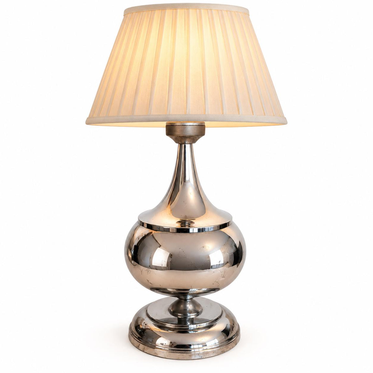 Vintage Space Age Chrome-Tone Metal Table Lamp Base, Stacked Sphere and Disc Shape, 1970s