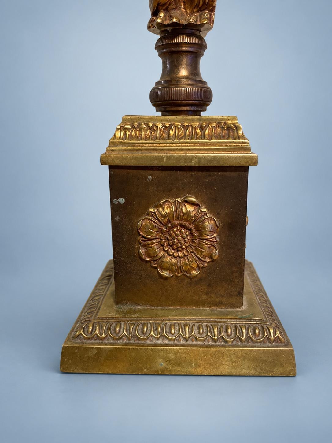 Vintage Empire Style Eagle Table Lamp, Converted Candlestick with Rosette Plinth, Brass-Tone Metal