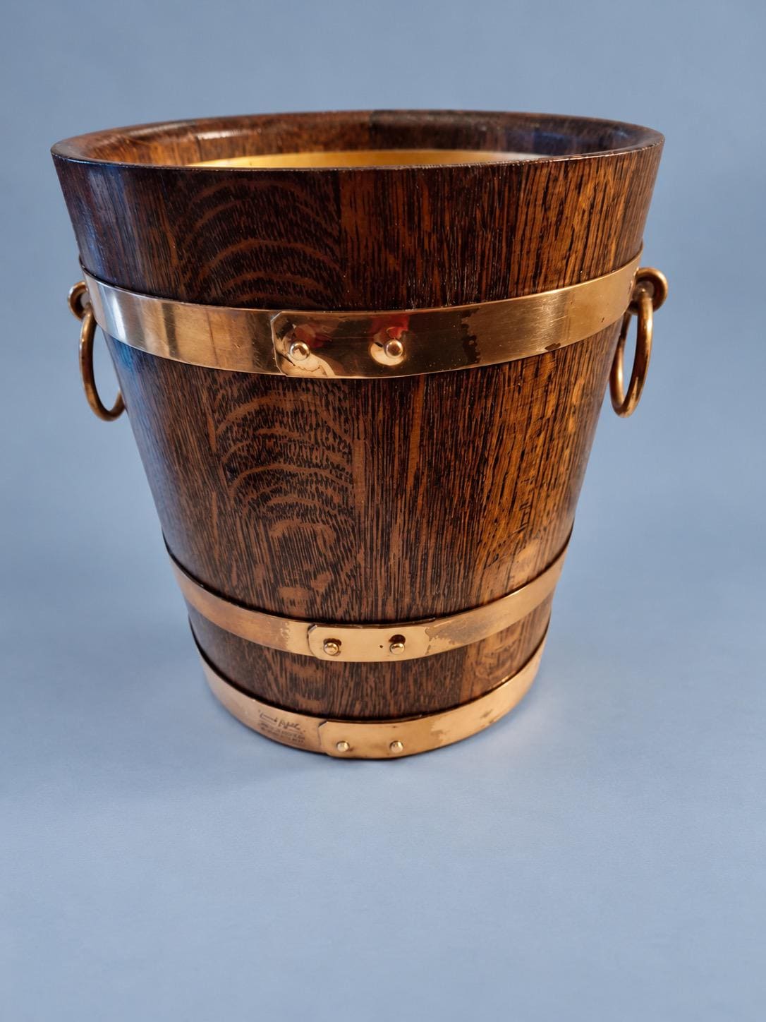Vintage George Goulet Champagne Advertising Bucket, Coopered Wooden Staves with Copper-Tone Bands and Ring Handles