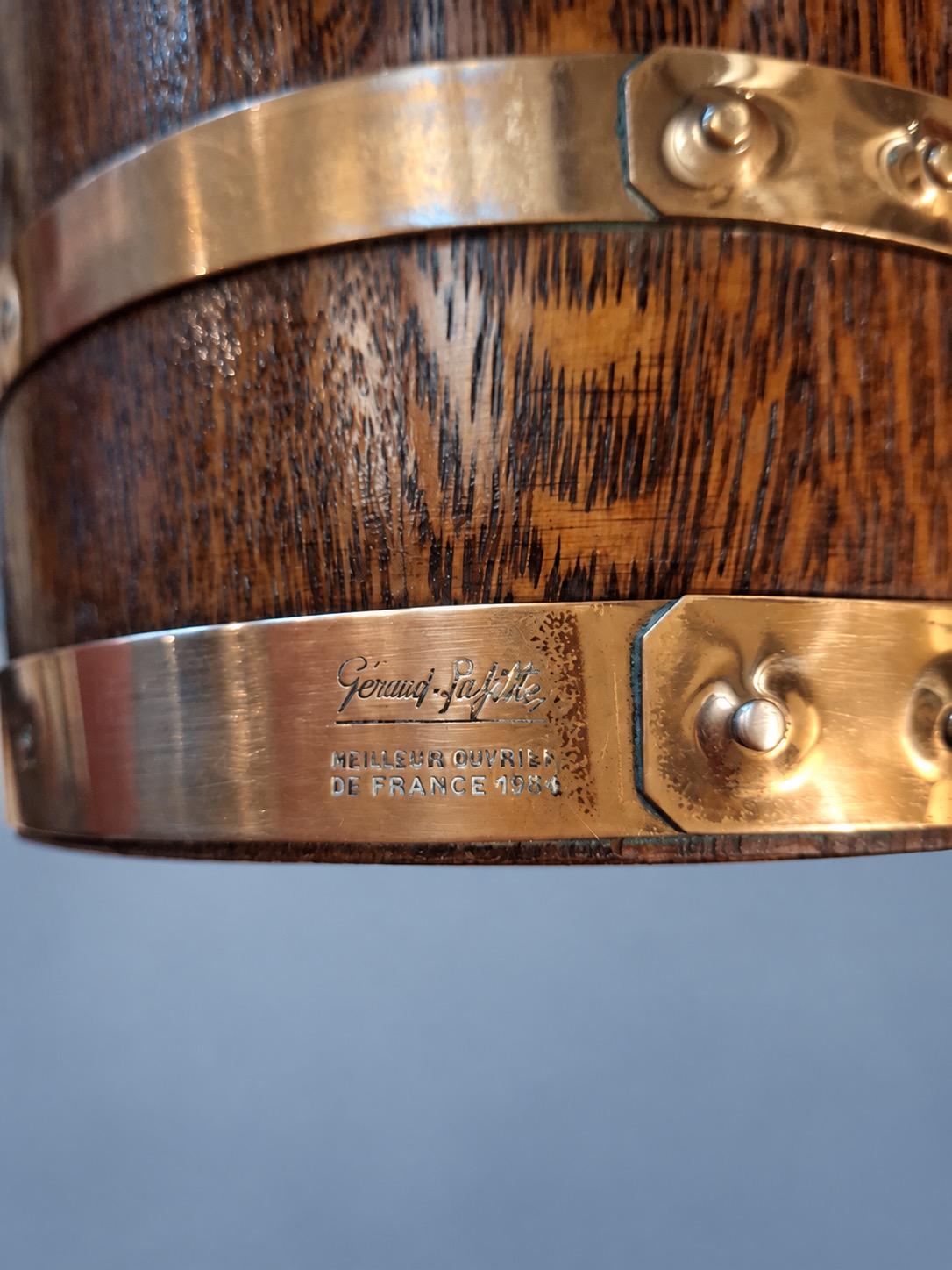 Vintage George Goulet Champagne Advertising Bucket, Coopered Wooden Staves with Copper-Tone Bands and Ring Handles