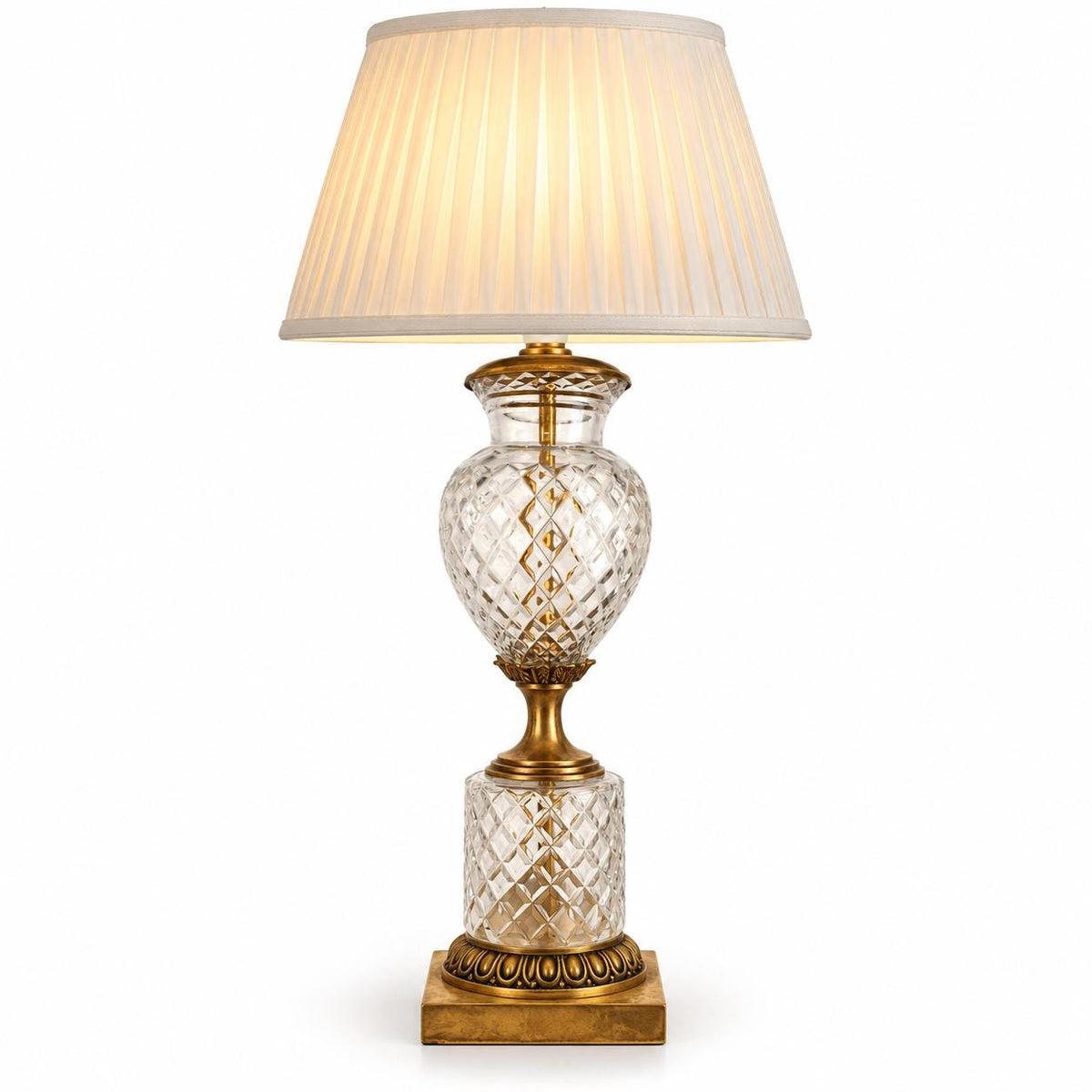 Vintage French Cut Crystal and Gilt Bronze Table Lamp Base, Neoclassical Style — France, circa 1950-1970