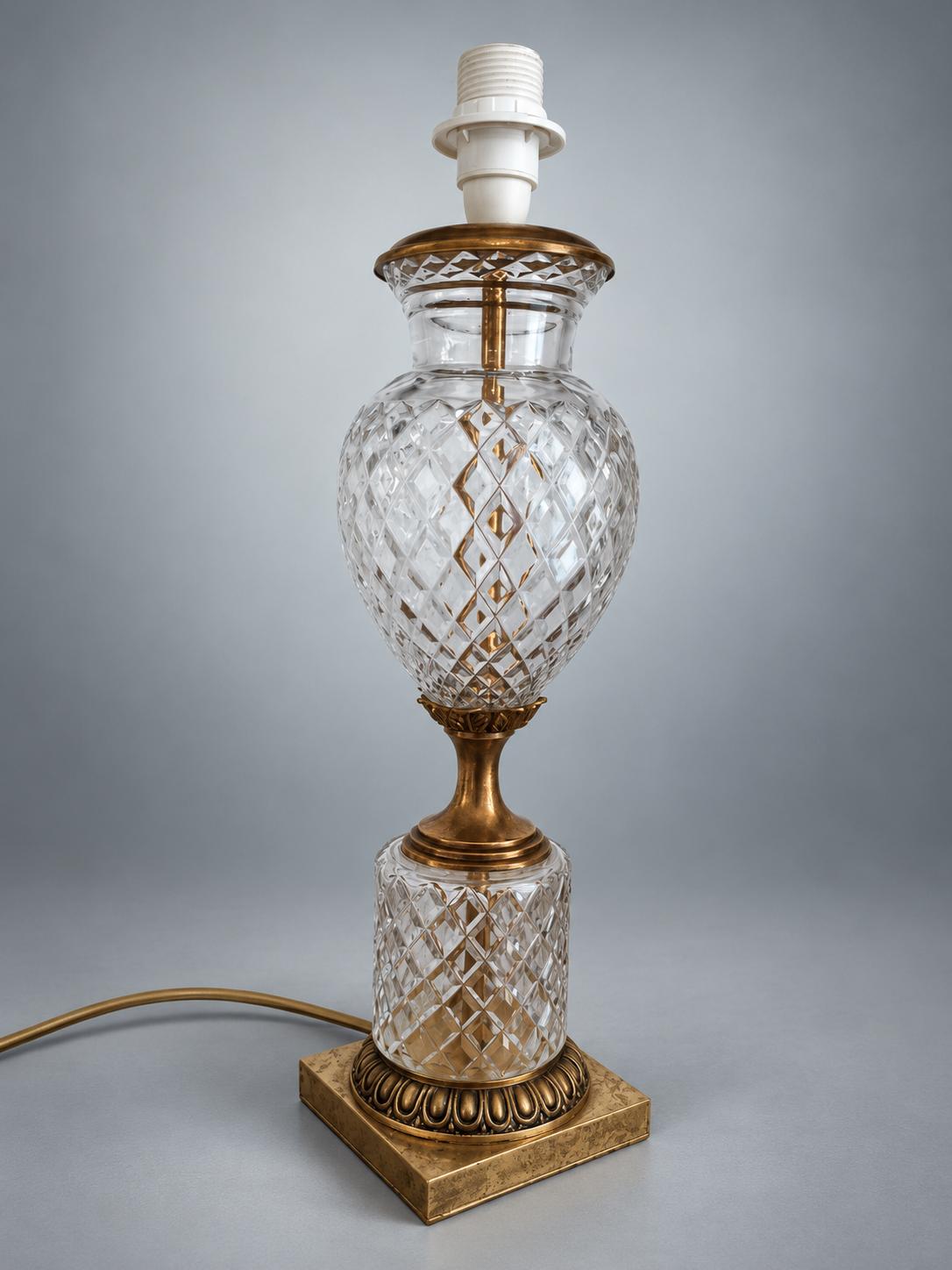 Vintage French Cut Crystal and Gilt Bronze Table Lamp Base, Neoclassical Style — France, circa 1950-1970