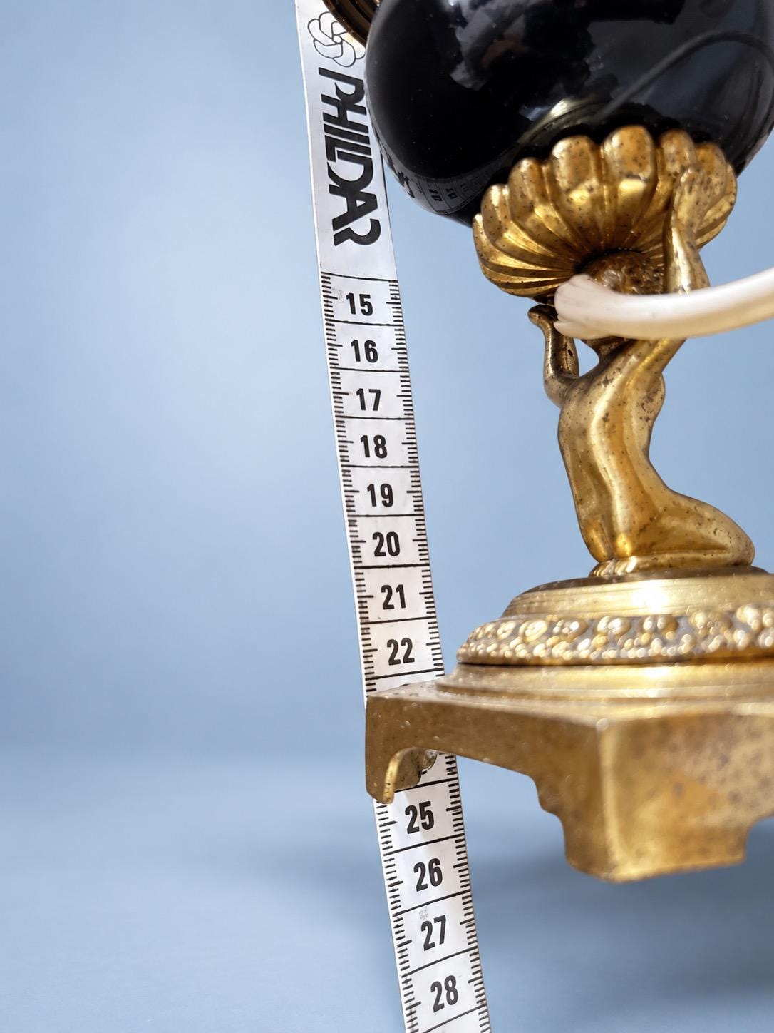 Vintage Napoleon III Style Small Black and Gilt Metal Table Lamp Base, Figural Stem on Square Footed Base