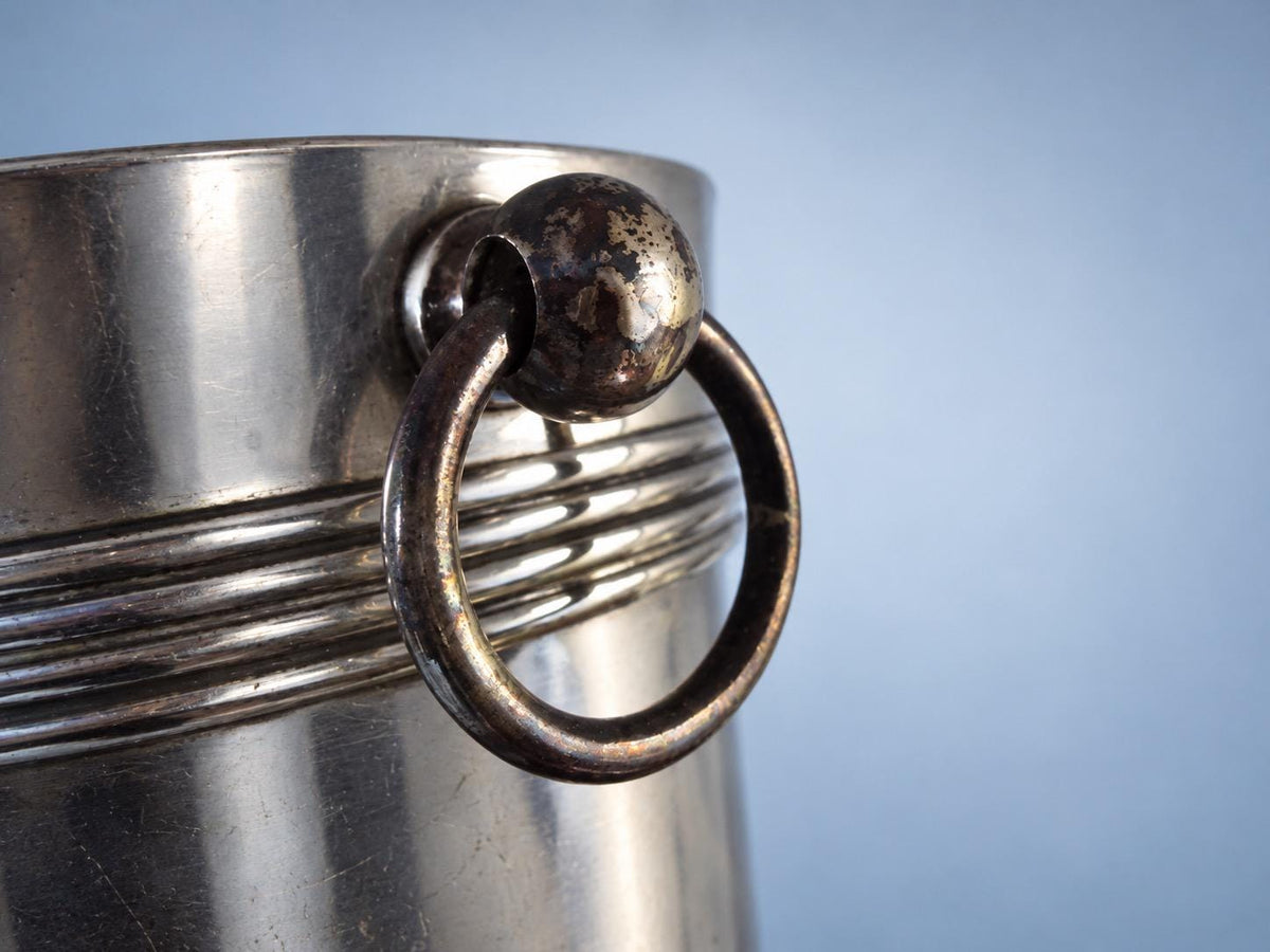 Vintage Silver-Tone Champagne Bucket with Reeded Bands and Ring Handles