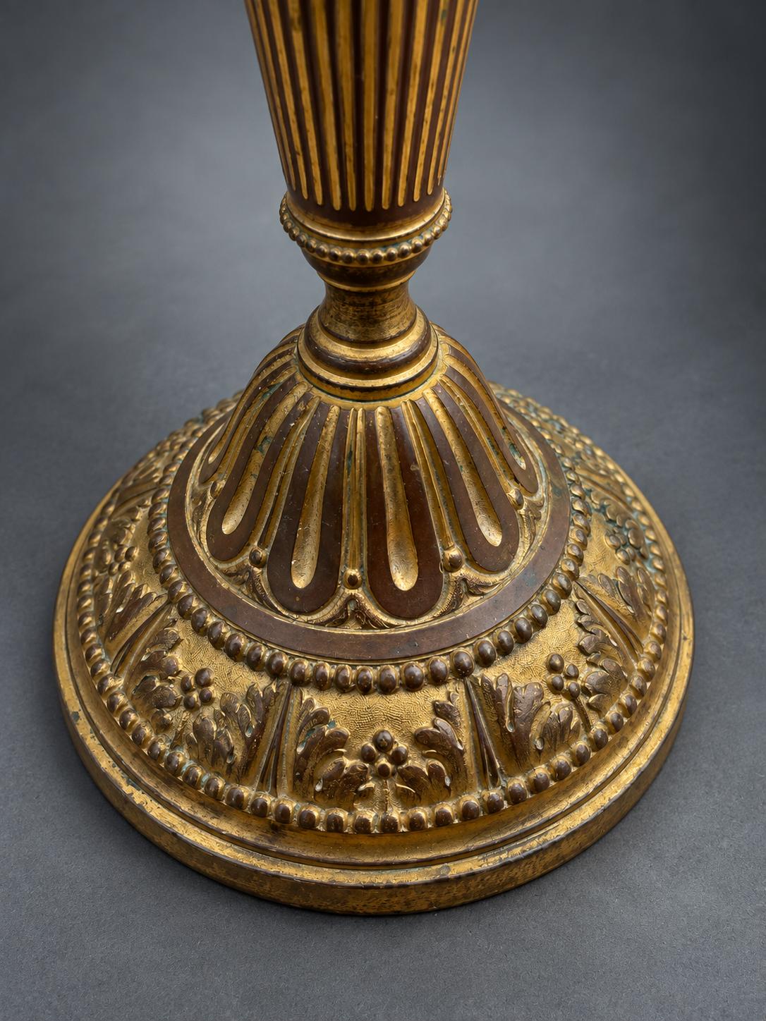 Pair of Antique Bronze Candlestick Table Lamps, Louis XVI Fluted Column — France, 19th Century