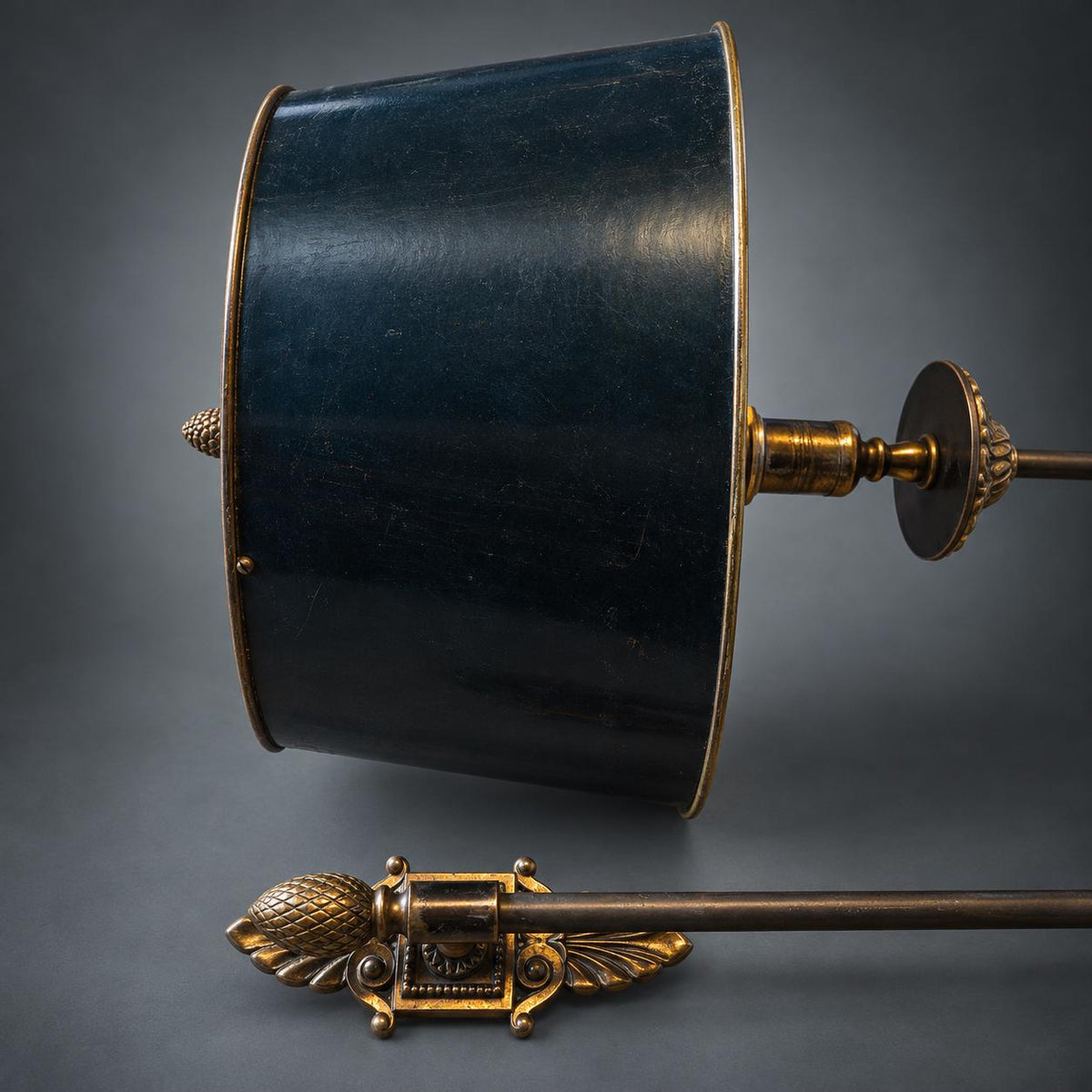 Vintage French Brass Library Wall Lamp with Scrolled Arm and Acanthus Finials — Tall Wall-Mount Sconce, 120 cm