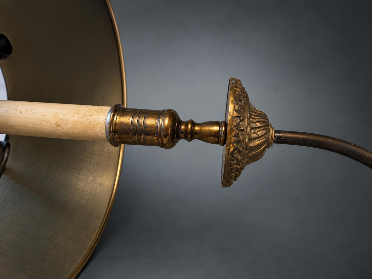 Vintage French Brass Library Wall Lamp with Scrolled Arm and Acanthus Finials — Tall Wall-Mount Sconce, 120 cm